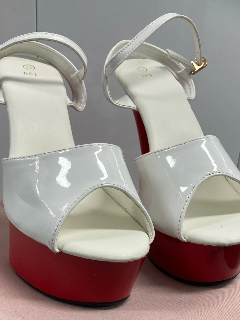Women’s White Patent Platform Sandals with Red Sole